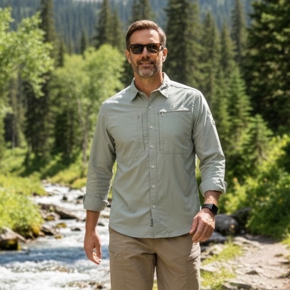 Mountain Hardwear Mens Small Sage Green Long Sleeve Ventilated Hiking Shirt 2911